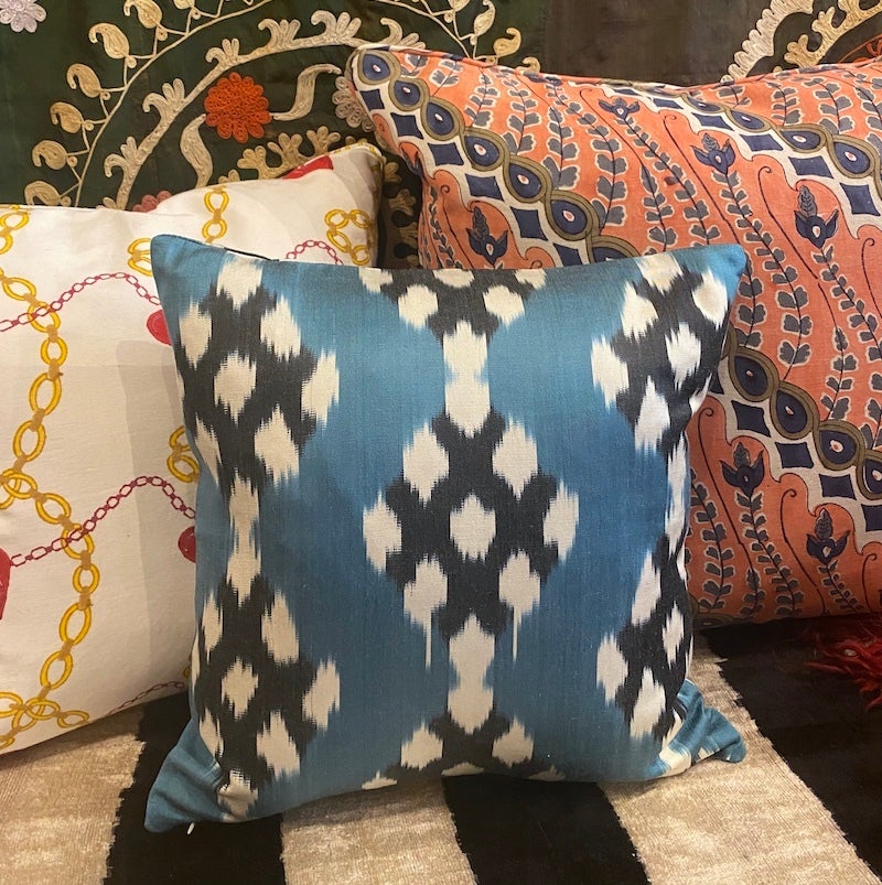 Blue ikat throw best sale pillows