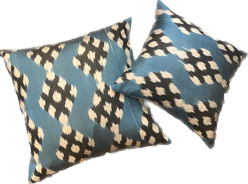 TAMAM Blue Kravat silk ikat pillows TAMAM